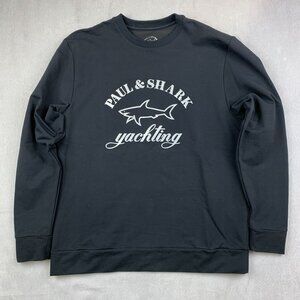 Paul & Shark Yachting Mens Sweater Large Black Crewneck Long Sleeve Big Logo